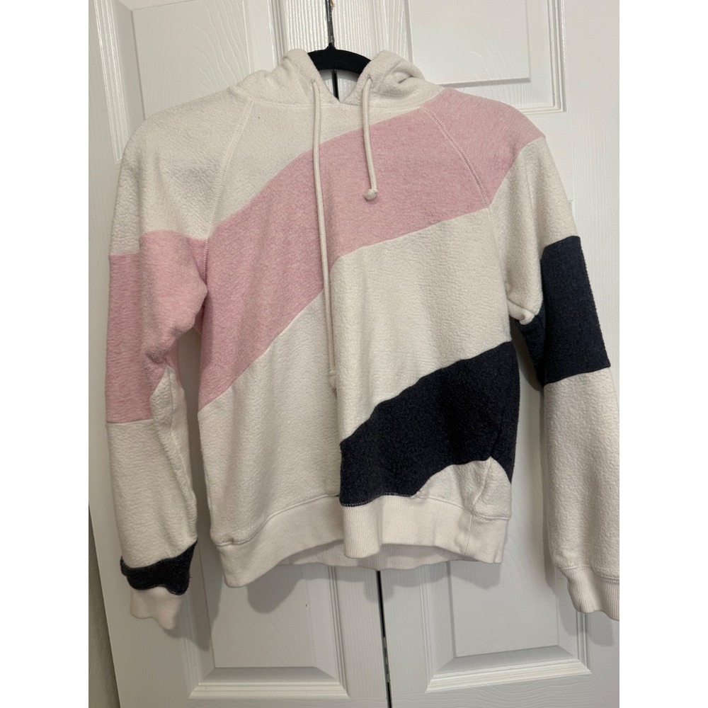 Faherty Ripple Fleece Women Hoodie XS Pink Navy Cream Colorblock Coastal Preppy